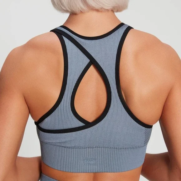 High Neck Longline Ribbed Sports Bra - Picture 3 of 3